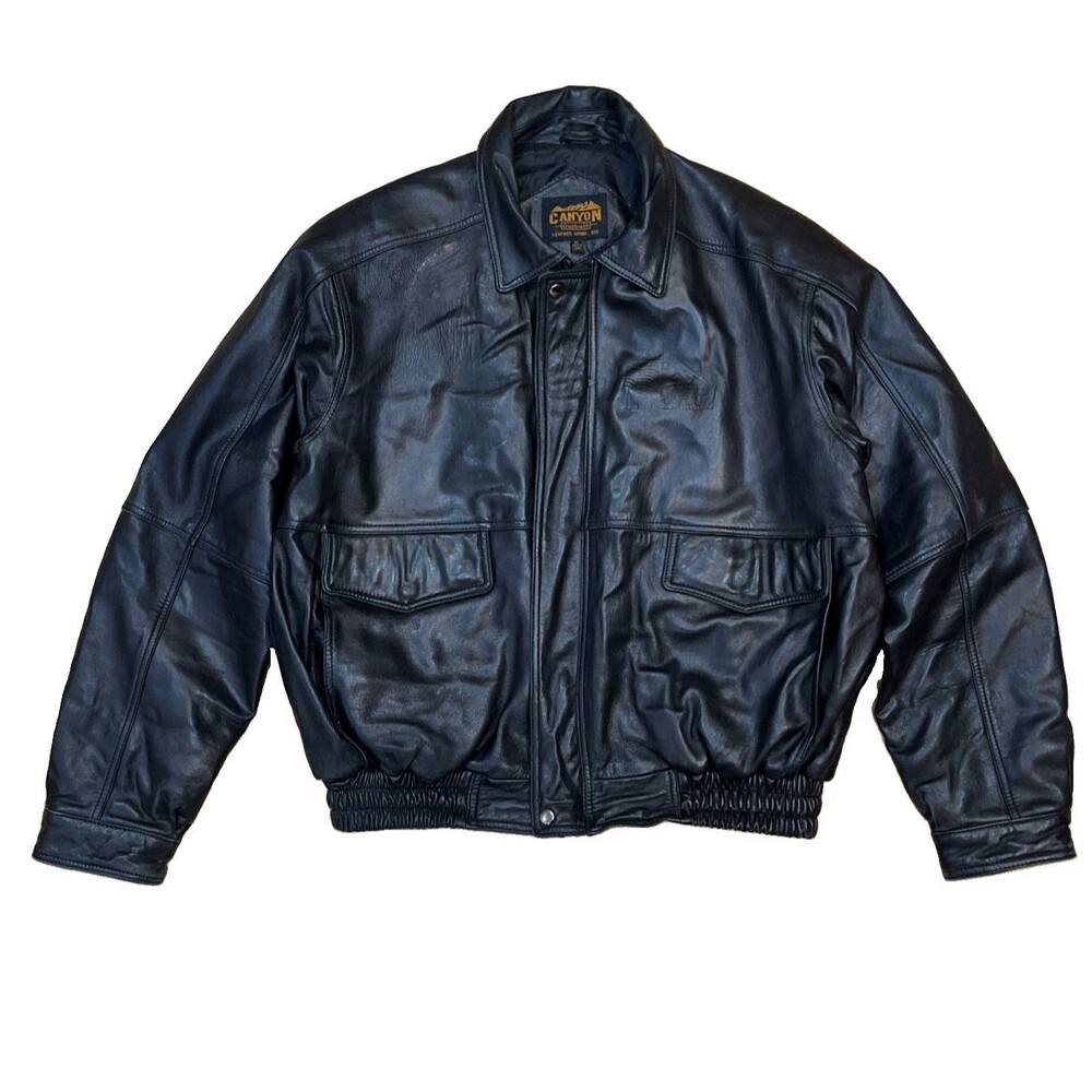 Canyon Outback Mens XL Black Leather Bomber Jacket PPIHC Pikes Peak Hill Climb
